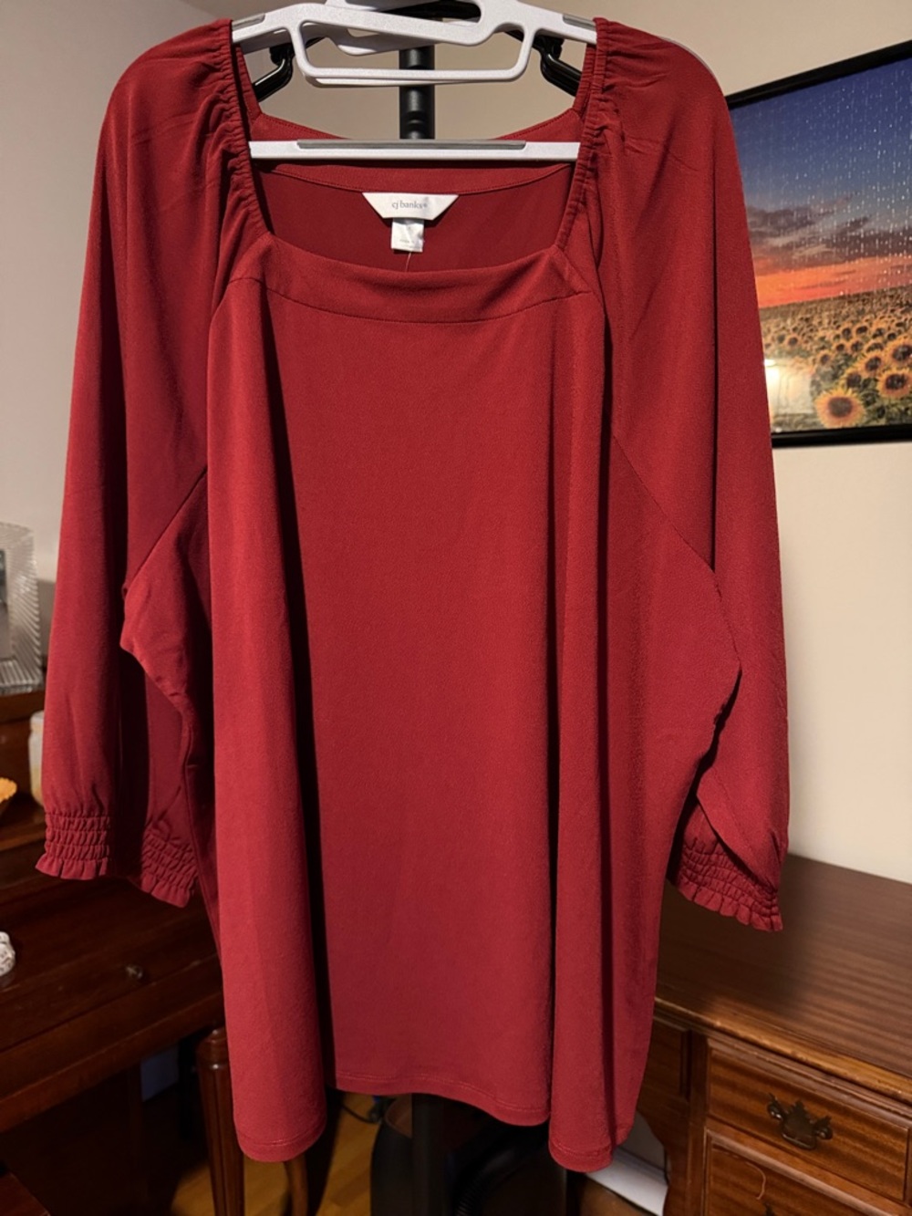 CJ Banks Burgundy Scoop Neck Tunic Blouse